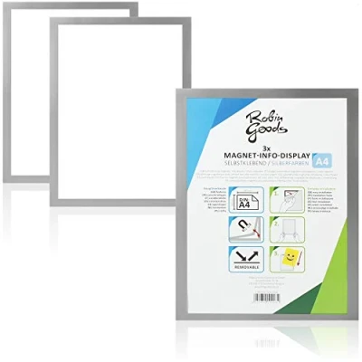Image of Robin Goods® 3x A4 information frame document holder self adhesive with magnetic closure (03 pieces silver colored)