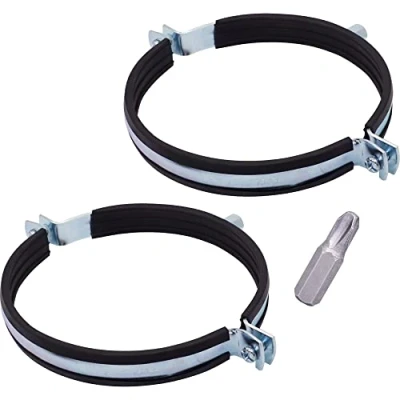Image of SKIR&#039;CO (2 pcs) Pipe Brackets with Rubber Linings for 150 mm Pipes, Clamps, Supports Wall and Ceiling Mounting