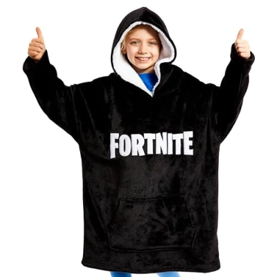 Image of Fortnite Hoodie for Boys, Kids Oversized Blanket, Gamer Fleece Poncho and Teens, Official Merchandise (Black)