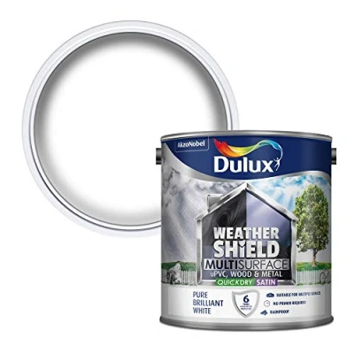 Image of Dulux Weather Shield Multi Surface Quick Dry Satin Paint, Pure Brilliant White, 2.5 L