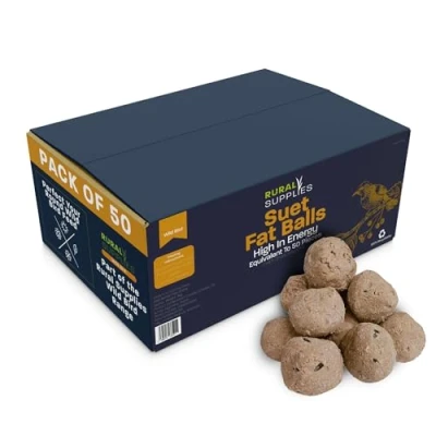 Image of Rural Supplies Fat Balls for Wild Birds, High Energy Food, Suet Made in the UK, Suitable Year round Feeding (Box of 50)