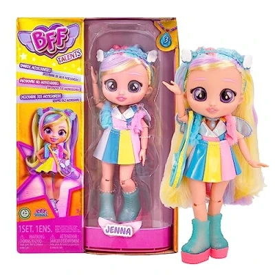 Image of BFF by Cry Babies Jenna Collectible Fashion Doll with Long Hair, Fabric Clothes and 9 Accessories Gift Toy for Girls Boys +3 Years