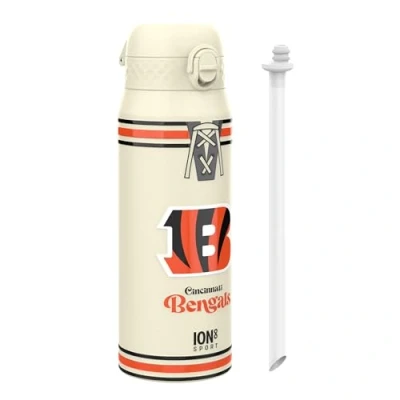 Image of Ion8 NFL Bengals Sports Thermal water Bottle with Removable Straw, 750ml/24oz, Leak proof Vacuum Insulated Drinking Bottle, Easy to Open, Secure Lock, Dishwasher Safe, Flip Cover, Metal