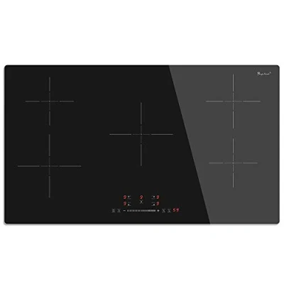 Image of Induction Hob 5 Zone, Built in Electric Cooktop 9300W 90CM Ring with Touch Controls, Crystal Glass Panel 220 240V