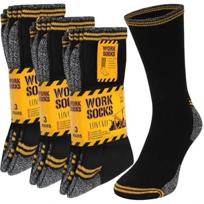 Image of LOVEVO Work Socks for Men Heavy Duty Performance Cushioned Reinforced Heel Toe Crew Calf Sports Hiking Cotton Rich Socks, 9 11 (ALRTS BGY, Pair)