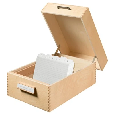 Image of HAN 1005, Wooden card filing box A5 landscape, for 1,500 cards, metal base/support plate, natural wood