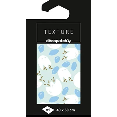 Image of Décopatch Ref TD845C Texture Collection White &amp; Blue Tulip Pattern Contains 1 Sheet of 40 x 60cm Textured Paper, Foil Printing for Metallic Effects