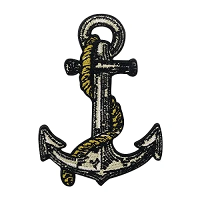 Image of Gray Anchor Patch to Iron on Maritime Patches, Ship and Boat Embroidery Patch, Sea ironable Water Badges Finally Home