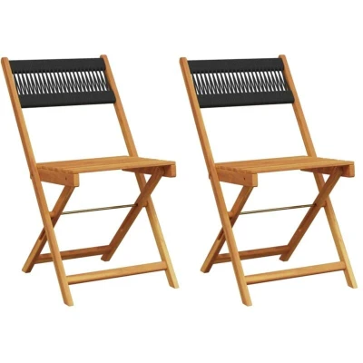 Image of vidaXL Bistro Chairs 2 pcs Black Solid Wood Acacia and Rope