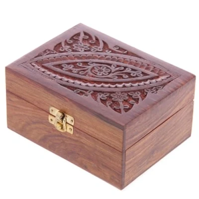 Image of Puckator Sheesham Wood Essential Oil Box Design 1 (Holds 12 Bottles) Pretty Storage Boxes For Diffuser Pure Nail Polish Aromatherapy Indian Home Decor