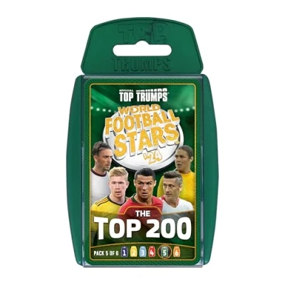 Image of Top Trumps World Football Stars 200 Card Game Pack 5, Play with Ronaldo, Kevin De Bruyne, Putellas and Paredes, educational gift for ages 6 plus
