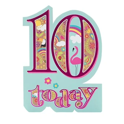 Image of UK Greetings 10th Birthday Card For Her/Girl With Envelope Bright Flamingo Design