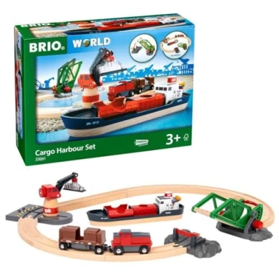 Image of BRIO World Railway Harbour Cargo Set for Kids Age 3 Years Up Wooden Train Accessories and Add Ons