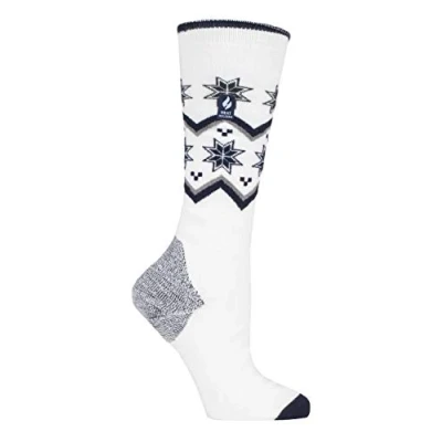 Image of HEAT HOLDERS LITE Ladies Thermal Ultra Thin Funky Ski Socks Knee High Length with Padded Heel &amp; Toe (4 8 UK, Cream Fairisle)