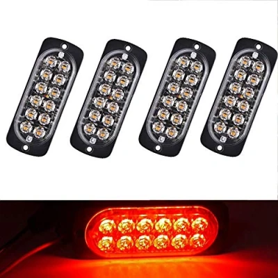 Image of Ricoy Super Bright Red 12 LED 24V Car Truck Warning Caution Emergency Construction Waterproof Beacon Flash Strobe Bumper Grill Tail Work Light Bar 4 pack