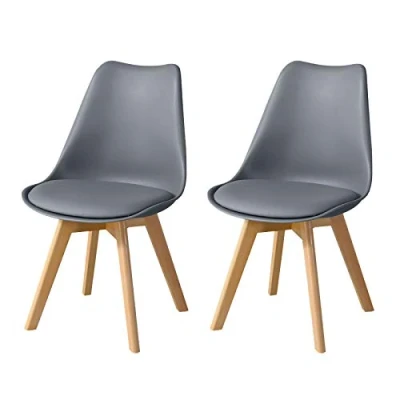 Image of CLIPOP Grey Dining Chairs Set of 2 Upholstered Kitchen with Wooden Legs and Soft PU Seat, Retro Lounge Corner for Office Furniture