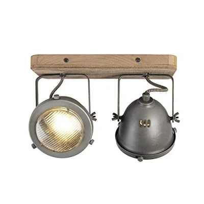 Image of Qazqa Industrial Spotlight Ceiling Steel I Nickel Matt Satin with Wood tiltable 2 Way Light Emado Suitable for LED GU10 Surface Mounted spotway Su