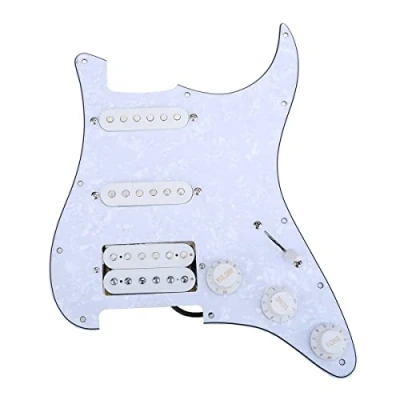 Image of Musiclily 11 Hole SSH Loaded Pickguard Strat Prewired Scratchplate with Single Coil Humbucker Pickups Set for ST Style Electric Guitar,4Ply White Pearl