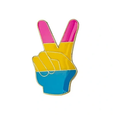 Image of Pansexual Peace Hand Rainbow Bow LGBTQ Pride Flag Enamel Lapel Pin Badge