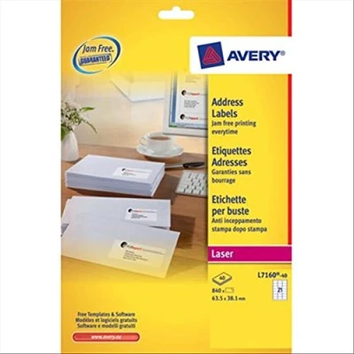 Image of Avery L7160 40 Self Adhesive Address/Mailing Labels (Amazon FBA Barcode Labels), 21 Per A4 Sheet