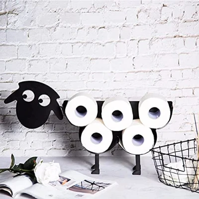 Image of ALINUOYQ Metal Sheep Toilet Paper Holder, Wall Mounted Cute Roll Holder Free Standing Novelty Storage for Bathroom Home