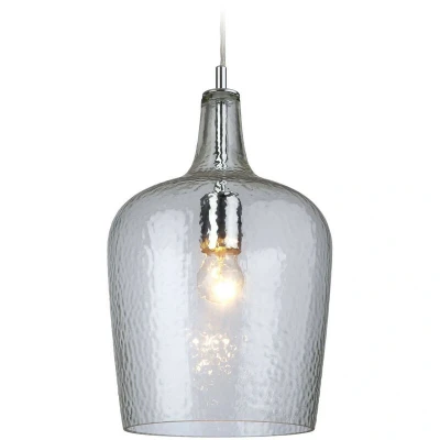 Image of Glass 1 Light Dome Ceiling Pendant Chrome, Clear Glass, E27