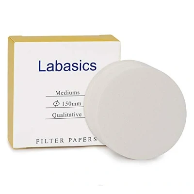 Image of Labasics Qualitative Filter Paper Circles, 150 mm Diameter Cellulose with 15 20 Micron Particle Retention Medium Filtration Speed, Pack of 100