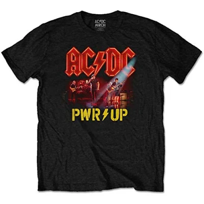 Image of AC/DC T Shirt PWR Up Power Neon Live Band Logo Official Mens Black S