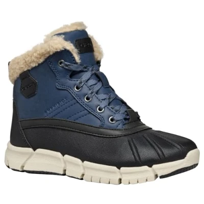 Image of Geox Flexyper BOY ABX Laceup ankle boots for kids, Size: 11.5K, Denim/black Synthetics/textile