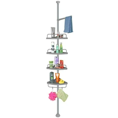 Image of stardis Telescopic Corner Shelf Stainless Steel Rustproof with 4 Shelves Shower for Bathroom Height Adjustable from 120 300 cm Grey