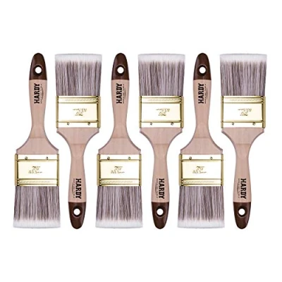 Image of HARDY WORKING TOOLS Flat Brush Set 6 Pieces 60mm Width Paint with Wooden Handle, Series *45*, 6pcs, A0205 450625, Brown