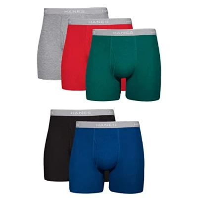 Image of Hanes Men&#039;s Boxer Briefs, Cool Dri Moisture Wicking Underwear, Cotton No Ride, Multi Packs Available, Assorted 5 Pack, S (Pack of 5)