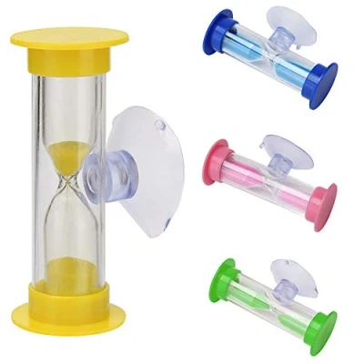 Image of Kids Toothbrush Sandglass Timer, 2 Min Shower Timer Mini Glass Sand Clock, Suction Cup Cooking Swivel Children Hourglass for Brushing Children&#039;s Teeth (Yellow)