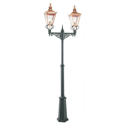 Image of Chelsea Outdoor Twin Head Lamp Post, Copper &amp; Black, IP44, E27