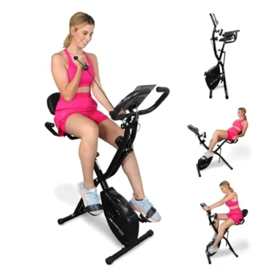 Image of Mobiclinic® Fitness, Folding Exercise Bike + Resistance Straps, 2 in 1, Everest, 8 levels, Up to 120Kg, LCD Display, Pulse Meter, Adjustable Seat, 2,5Kg Wheel, Trainer X