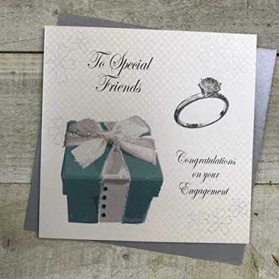 Image of WHITE COTTON CARDS Handmade to Special Friends Congratulations On Your Engagement Code Card, White, PD251