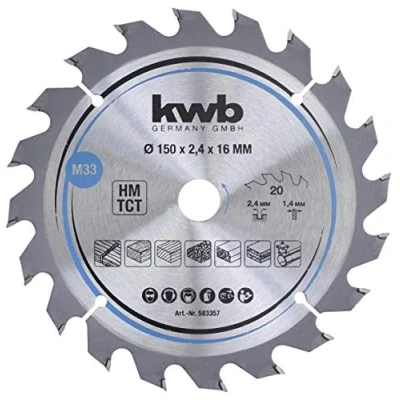 Image of kwb 583357 chip Plates Circular Saw Leaf, Wood/Hardwood, 150 x 16 mm, Clean cuts, Middle Number, 20 Teeth Z 20, Cleanput Blade Medium,