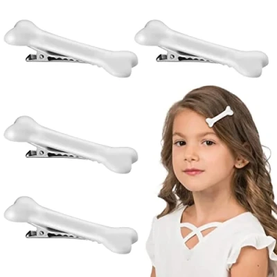 Image of 4 Pcs Dog Bone Hair Clips, Bones Alligator Barrette Halloween Pins, Cosplay Party Accessories, Barrettes for Women Girls, Cute Clips (White)