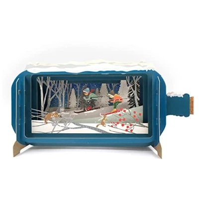 Image of Message In A Bottle Skiing Though Woodland Pop Up Christmas Card By Alljoy Cards XMIB068