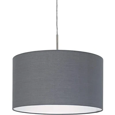 Image of Eglo Pasteri Fabric Pendant lamp, Steel and Hanging Light Coloured in Matt Nickel Grey, E27 Socket, Ø: 38 cm/14.9 inches