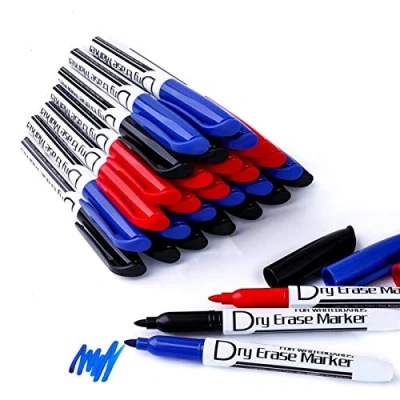 Image of Volcanics Dry Erase Markers Low Odor Fine Whiteboard Thin Box of 30, 3 Colors