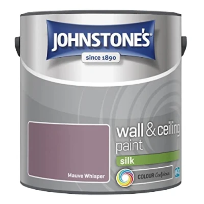 Image of Johnstone&#039;s Wall &amp; Ceiling Paint Mauve Whisper Silk Finish Emulsion Fantastic Coverage Easy to Apply Dry in 1 2 Hours 12m2 per Litre 2.5L