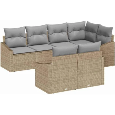 Image of vidaXL 7 Piece Garden Dining Set with Cushions Light Grey Poly Rattan