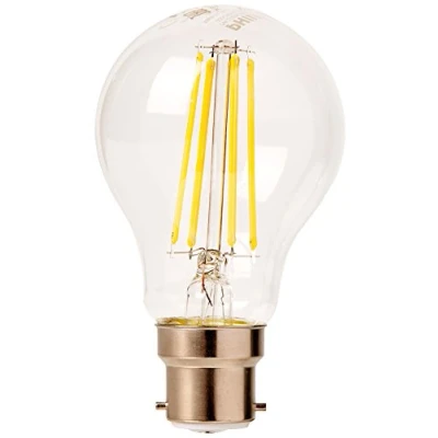 Image of Philips LED Classic A60 Non Dimmable Candle Warm White Light Bulbs, Glass, Clear, B22, 7 W, Pack of 3