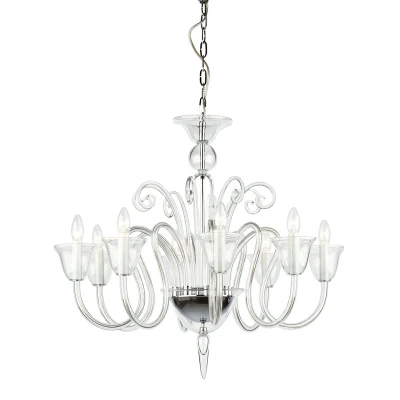 Image of Saskia Curved Clear Glass 8 Arm Chandelier