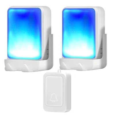 Image of Loud Flash Doorbell with 7 Colors of Bright Light and 4 Volumes, Wireless Doorbells 600 feet,at Home/Office,Suitable for the Elderly, Hearing Impaired People,1 Transmitter 2 Receivers