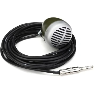 Image of Shure 520DX &quot;Green Bullet&quot; Dynamic Microphone for Blues Harmonica Players, Omnidirectional Pick up Pattern, Volume Control Knob, Attached Cable with 1/4 inch Plug, Rugged Green/Chrome Die cast Casing