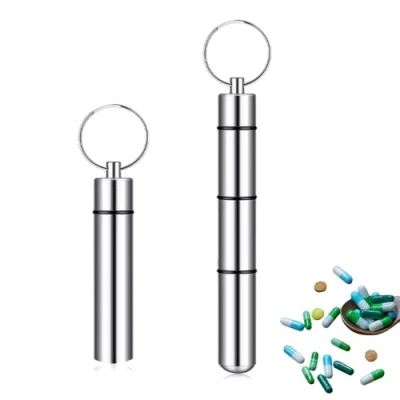 Image of 2 PCS Aluminum Pill Box Waterproof Keychain Holder Portable Pocket Mini Cases Metal Daily Container for Outdoor Travel Camping Organiser Keyring