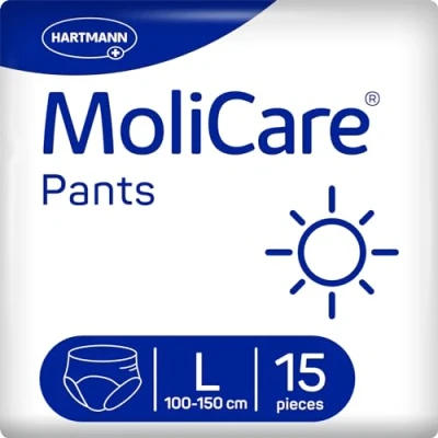 Image of MoliCare Pants Day Disposable Pull Up for Moderate Urinary Incontinence, Discreet Use Women and Men, Size L (100 150 cm), Pack of 15