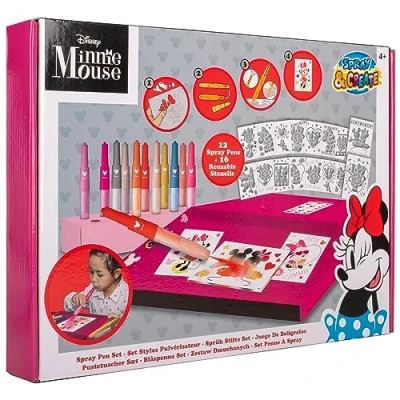 Image of Disney Minnie Mouse Juego de bolígrafos con pulverizador Deluxe lápices para colorear niños Colores y páginas MM22368